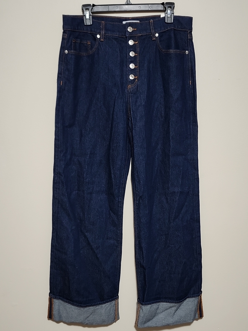 NWT LOFT Cuffed High Rise Wide Leg Jeans Rinse Wash Fly Button Indigo 30 Street